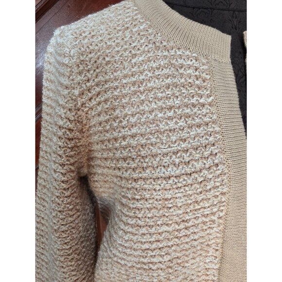 Loft Petites Womens Textured Knit Cardigan Beige Long Sleeve Sweater Size MP - Picture 3 of 8